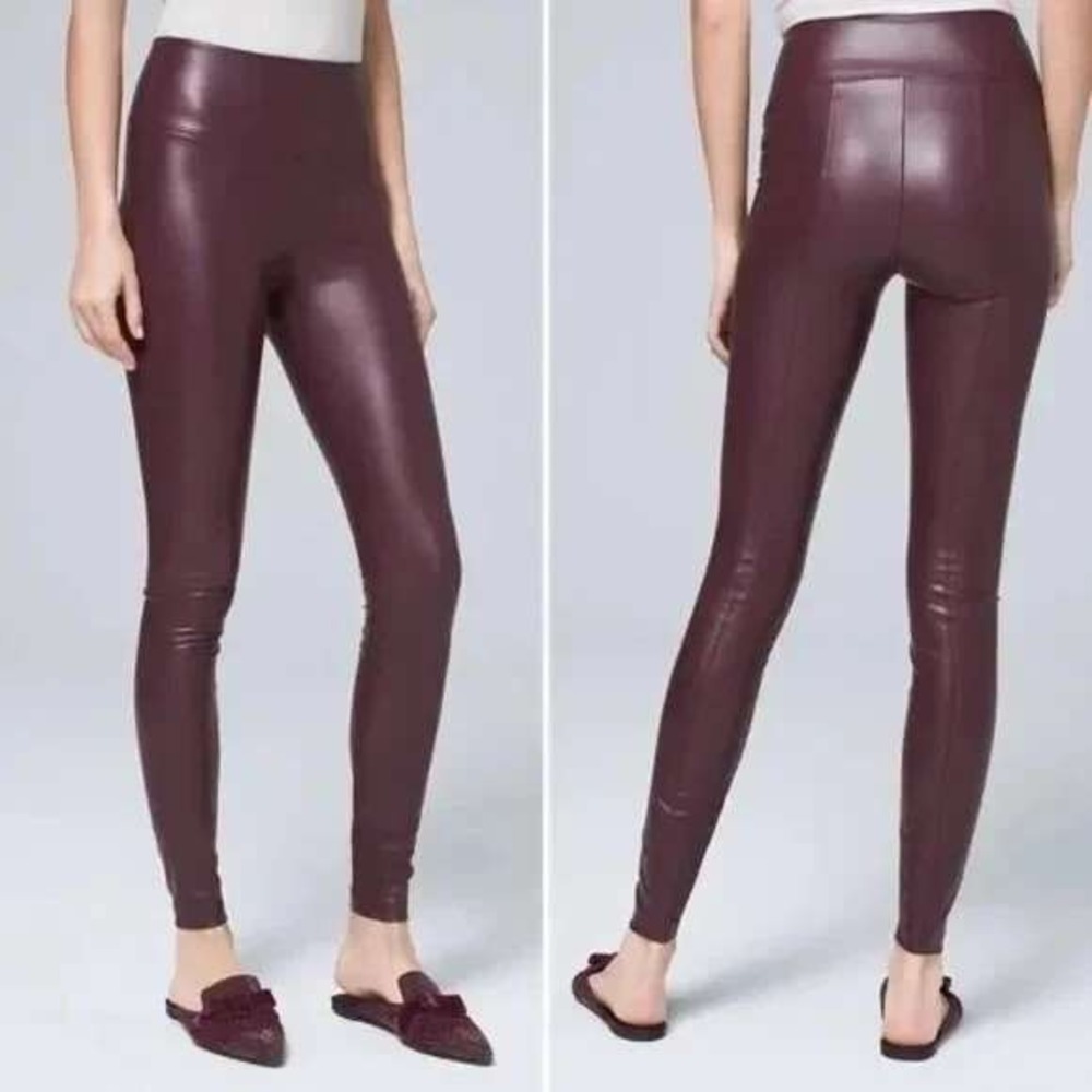 "NWT" White House Black Market Vegan Leather Runway Leggings In Cabernet-Size 6R